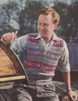 vintage men's fair isle knitting pattern fro a slip over from 1940s