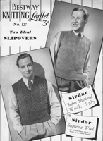 bestway vintage fashion knitting pattern for me from 1940s  Bestway slip overs tank tops knitting pattern for men