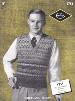 vintage mens fair isle slip over tank top sleeveless pullover 1940s knitting pattern