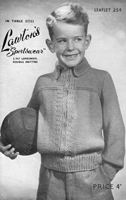 boys lumber jacket with zip knitting pattern from 1950s to fit 5 to 12 years
