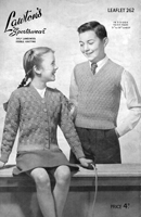 boys slip over and girls cardigan knitting pattern from late 1940s
