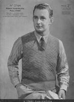 vintage mens knitting pattern for slip over 1930s