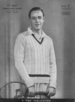 vintage mens tennis or cricket jumper from 19030s