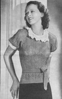Ladies lacy summer jumper knitting pattern with collar