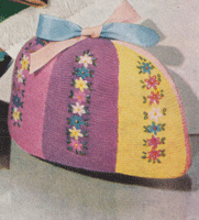 vintage knitting pattern for knitted and embroided colourful tea cosy