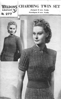 vintage ladies twin set knitting pattern with shapped edging from 1940s