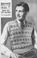 vintage mens fair isle knitting pattern for jumper tank top 1940s