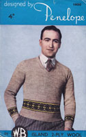 vintage mans fair isle knitting pattern 1940s