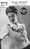 ladies 1940s knitting pattern for waistcat with wmbroidery trim 