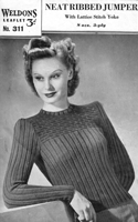 vintage ladies 1940s knitting pattern fr a ribbed jumper