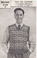 vintage mens knitting pattern for fair isle tank top slip over 1940s