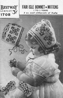 vintage knitting pattern for childs fair isle bonnet and mittens 1930s
