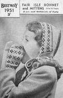 vintage girls fair isle bonnet and mittens 1930's