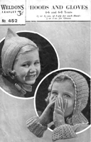 vintage girls pixie hood and bonnet knitting pattern from 1940s