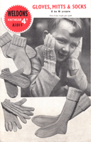 vintage child's socks gloves with cable knitting pattern 1940s