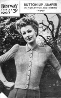 vintage ladies button up jumper cardigan knitting pattern 1940s
