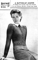 vintage ladies jumper cardigan knitting pattern with fancy yoke