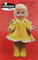 Really lovely vintage dolls knitting pattern for outdoor outfit for girl doll 10 and 12 inches